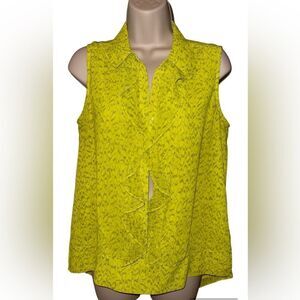 Cabi Blouse Women's Size S Sleeveless Yellow Gray Pullover V-Neck Top